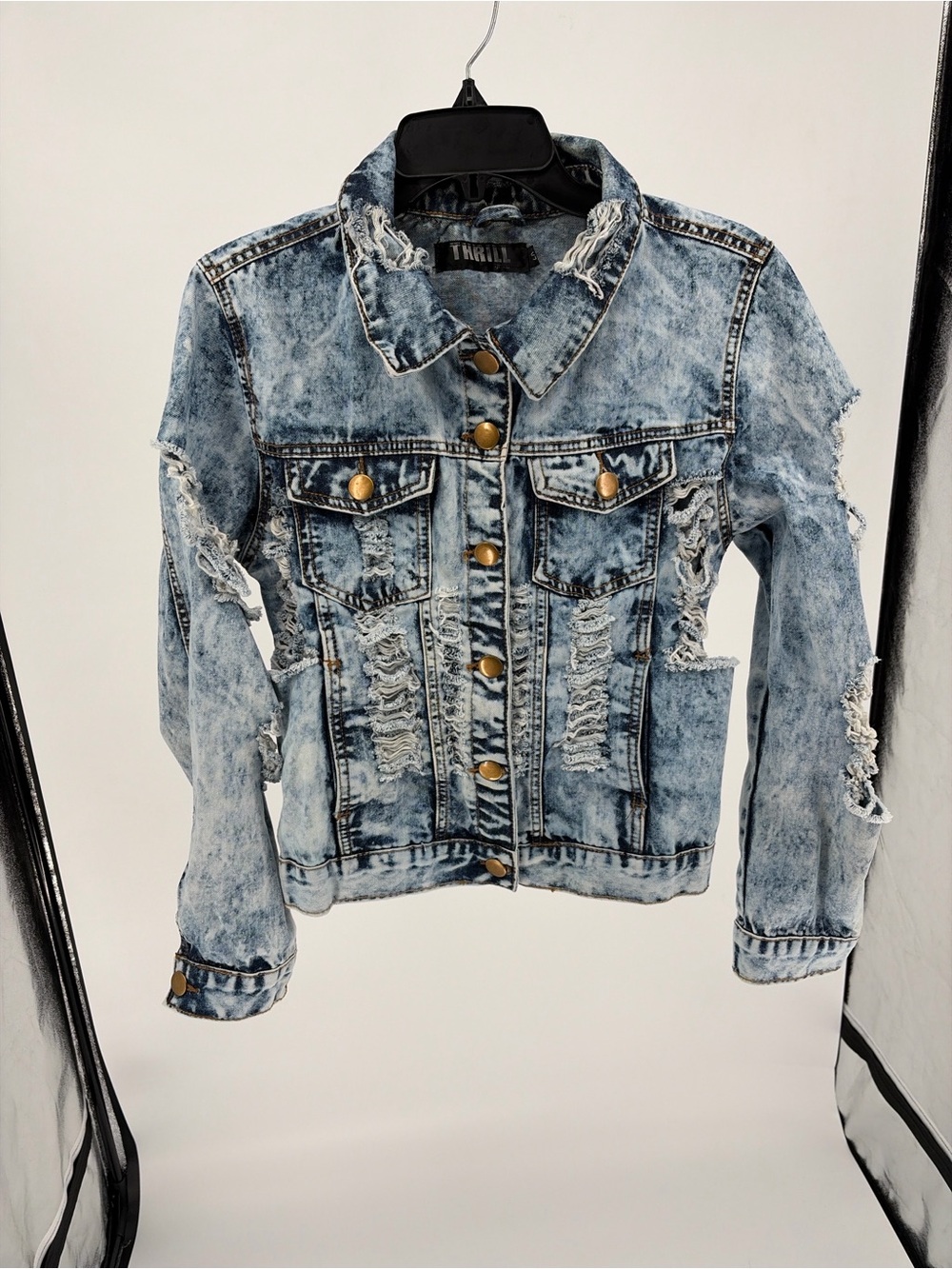 Thrill Distressed Acid-Wash Denim Jacket - Blue